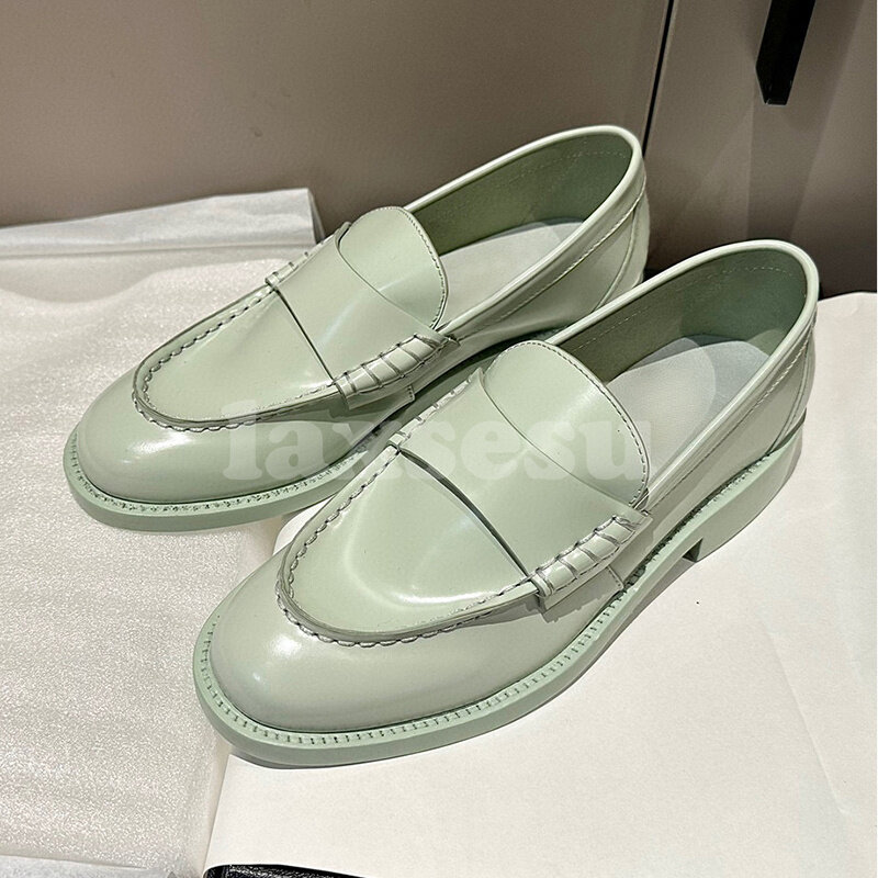 Sepatu wanita ringkas elegan kulit asli, sepatu loafer wanita ujung bulat desain jahit atas musim semi musim gugur 2023