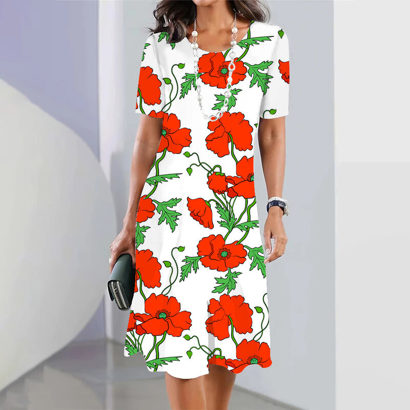 Женское винтажное длинное платье с круглым вырезом, с цветочным принтом