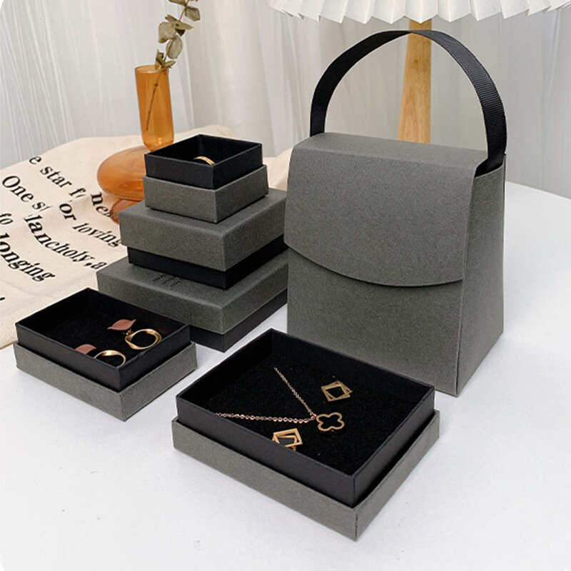 Szary czarny opakowanie na biżuterie pudełko pierścień kolczyki naszyjnik wisiorek zawieszka przechowywanie organizator papier moda prezent ślubny