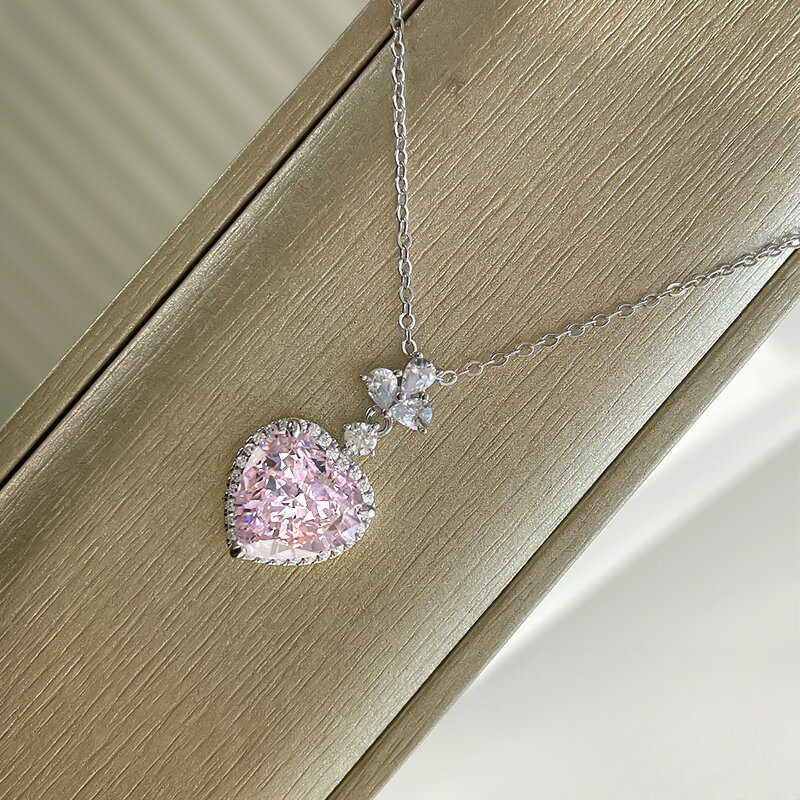Mencheese 8 carati Cherry Blossom collana con diamanti ad alto tenore di carbonio in argento Sterling 925 di alta qualità con luce a sospensione con diamanti rosa