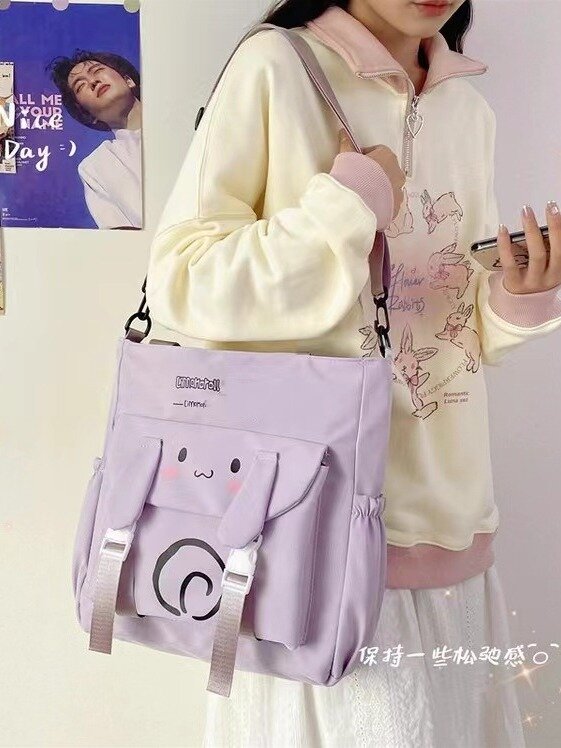 Sanrio Mochila para estudantes coreanos, grande capacidade, bonito Kuromi Make-Up Bag, Cartoon Cinnamoroll, bolsa de livro portátil, bolsa de ombro, nova