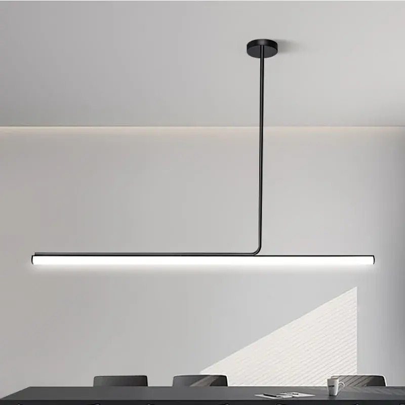 โคมไฟติดเพดาน LED แถบยาวแบบทันสมัยสำหรับห้องนั่งเล่นห้องรับประทานอาหารโต๊ะโคมไฟแขวนการตกแต่งบ้านโคมไฟระย้าสีดำห้องครัว