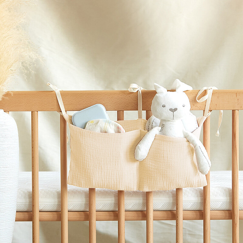 Tas penyimpanan gantung samping tempat tidur bayi, penyusun 2 saku untuk perlengkapan bayi, dekorasi gantung kamar bayi