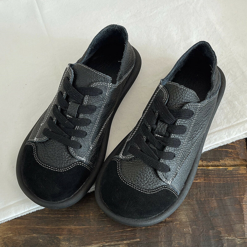 Zapatos planos Oxford de lona para mujer, calzado informal de diseñador con cordones, color blanco y negro, Otoño, 2024