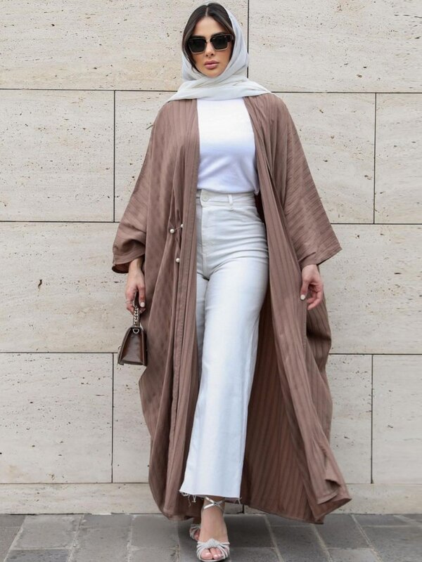Satu potong terbuka Abaya Dubai Turki Kaftan Muslim Cardigan gaun Abaya untuk wanita kasual jubah Kimono Femme Caftan Islam pakaian