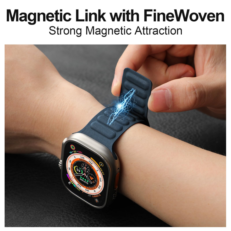 Finewoven สายรัดแม่เหล็กสำหรับสายคาด Apple Watch 44มม. 45มม. 49มม. 41มม. 40 Ultra2สายรัดข้อมือ Correa แท้ iWatch Series 9 8 SE 7