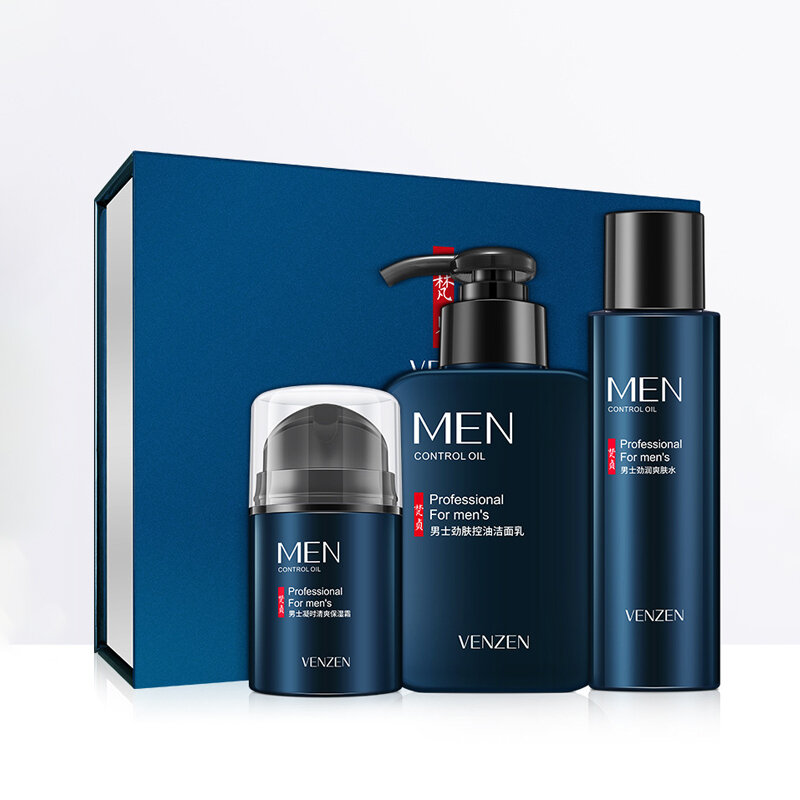 3pcs/set VENZEN Men's Skin Care Sets Face Cream Facial Cleanser Toner Acne Blackhead Removal Moisturizing Men Skin Care Products