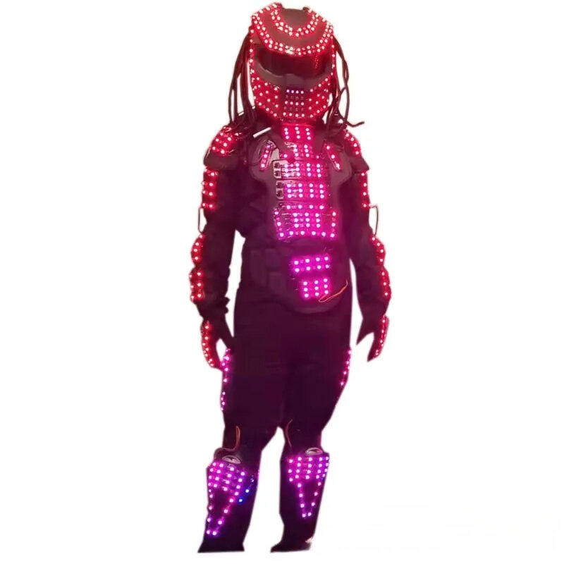 LED 전사 라이트 업 남성 갑옷 헬멧, 나이트 클럽 무대 공연 코스프레 로봇 코스튬 파티 축제 세트