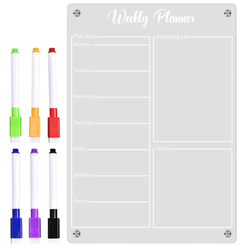 Fridge Sticker Calendar Board Magnetic Reusable Weekly Planner Transparent Dry Erase Water-soluble Acrylic Schedule Message Menu