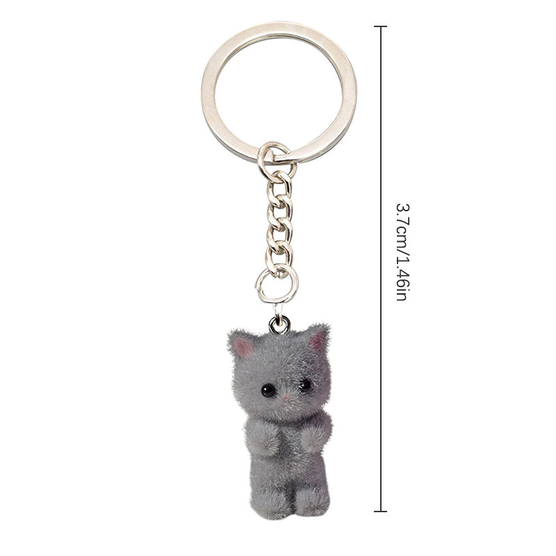 Cute 3D Flocking Kitten Small Bear Keychain Resin Cat Couple Mobile Phone Pendant Car Keyring Earphone Backpack Charms Bag Decor