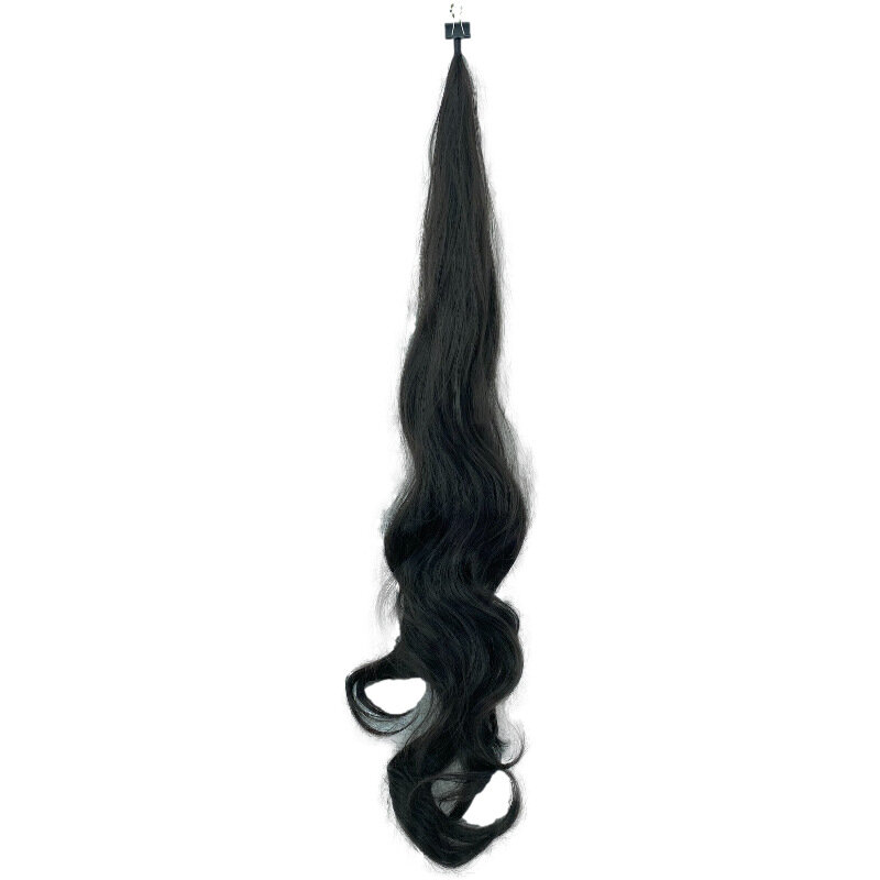 Envolva a extensão do rabo de cavalo para mulheres, extensões onduladas longas do cabelo, hairpiece sintético encaracolado preto, 32"
