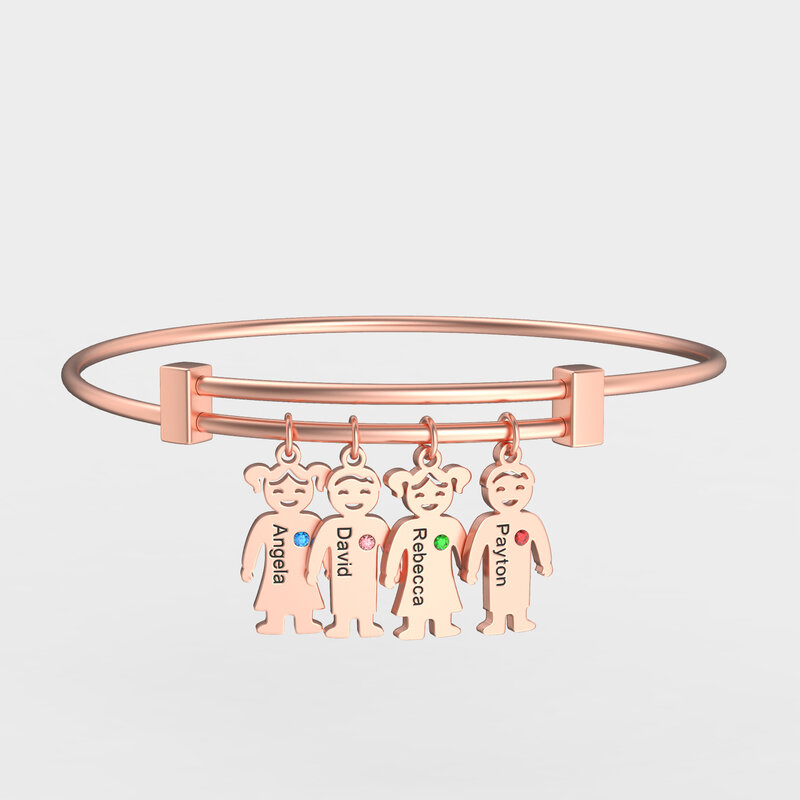 Personalized Family Names Bracelet Cute Kid Charms Bracelet Stainless Steel Bracelet Mothers Day Bracelet