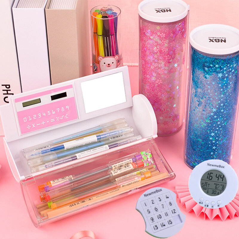 NBX-estuches de lápices duros Kawaii, caja de bolígrafos creativa de arena movediza multifunción, papelería para suministros escolares para amados, rosa, niña y niño