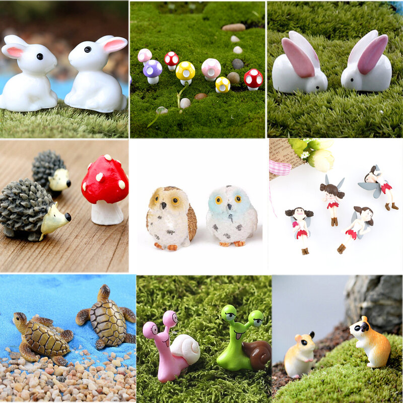 Poupée de jardin miniature DIY en résine, lapin oiseau mignon Micro paysage Succulent, décoration