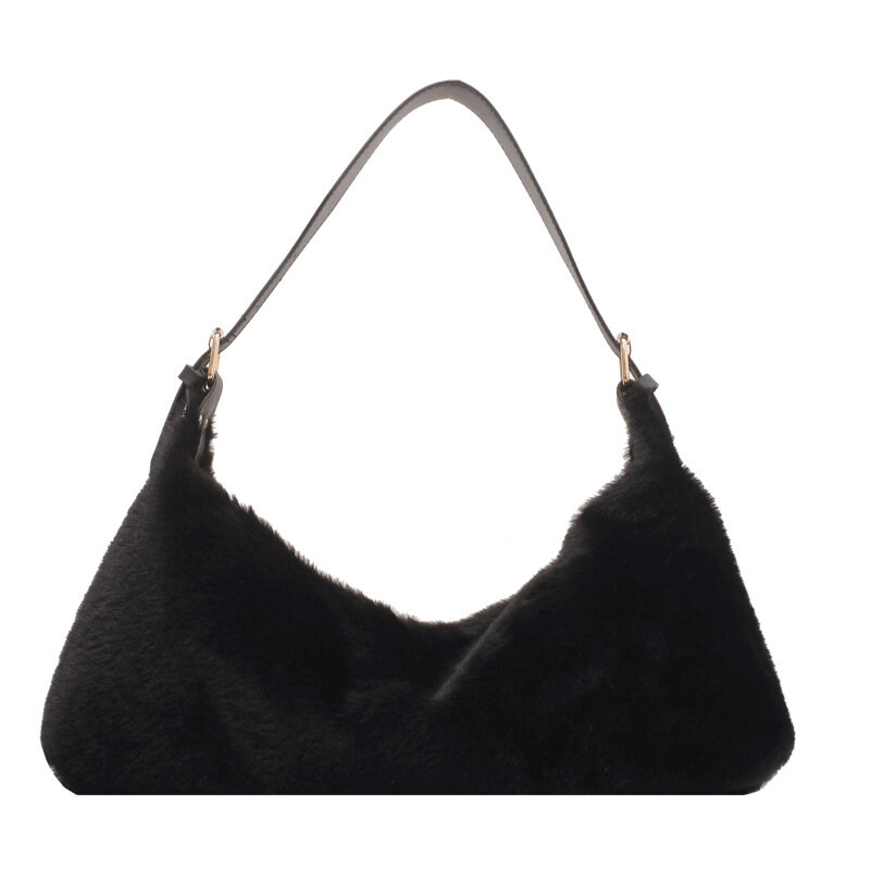 Winter Plush Underarm Shoulder Bag for Women Luxury Handbag Large Capacity Travel Crossbody Pouch Armpit Bags Design Female Bag