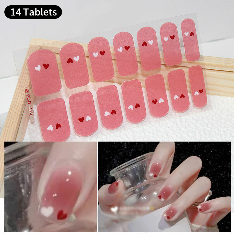 DIY Baking-free Nail Stickers Long-Lasting Solid Color Fresh Flowers In Summer Nail Strips Patch Slider Full Cover Decal