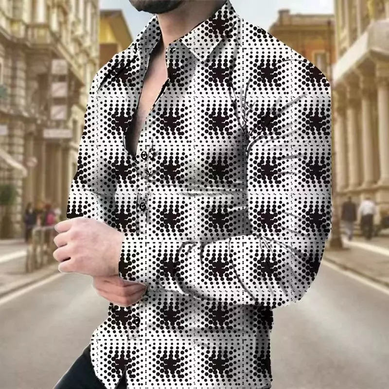 2023 men's clothing flower pattern T-shirt top lapel shirt fashion trend hot sale new retro casual men plus size