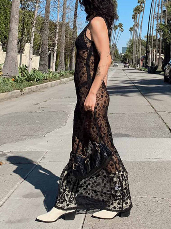 Elegancka koronkowa sukienka bez rękawów dla kobiet-idealna na koktajle plażowe kluby i trendy w modzie ulicznej