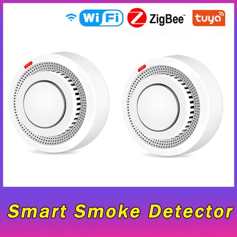 Tuya ZigBee Detector de humo inteligente WiFi, protección de seguridad, alarma de humo, protección contra incendios, sistema de seguridad para el hogar a través de Smart Life