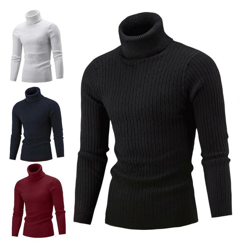 Suéter de gola alta confortável masculino, malha casual, quente, na moda