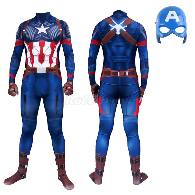 Nieuwe Captain America Jumpsuit Cosplay Kostuum Superheld Volwassen Kids Halloween Carnaval Party Show Bodysuit