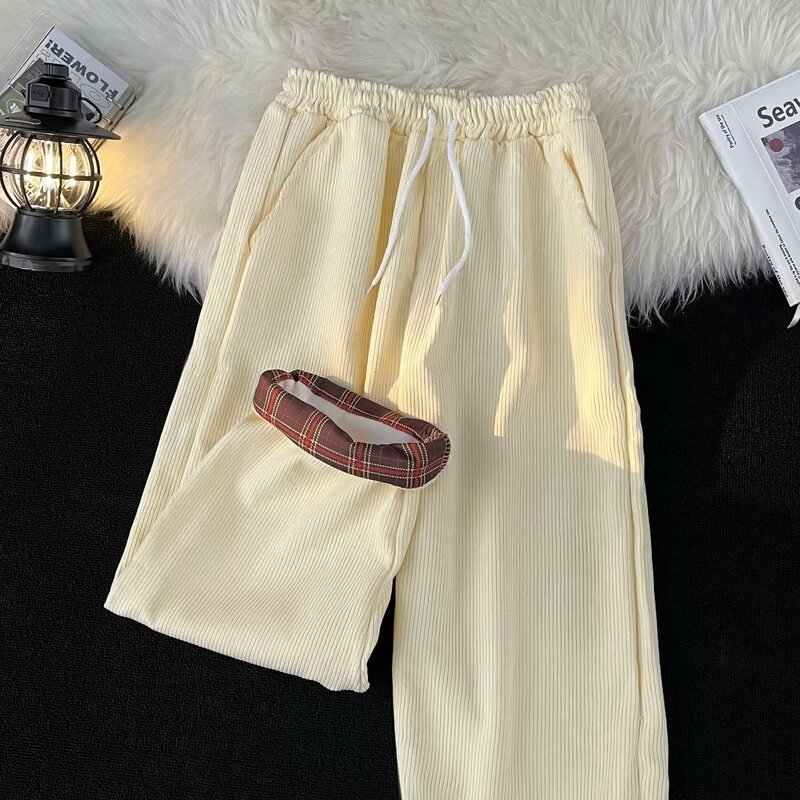 Pantalones de chándal informales para hombre, ropa gruesa de pierna ancha, estilo coreano, Y2k, nuevo diseño