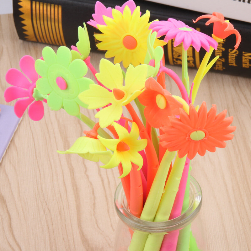 Manufacturers direct South Korean creative office stationery flower water pen flower signature pen soft silica gel flower neutra