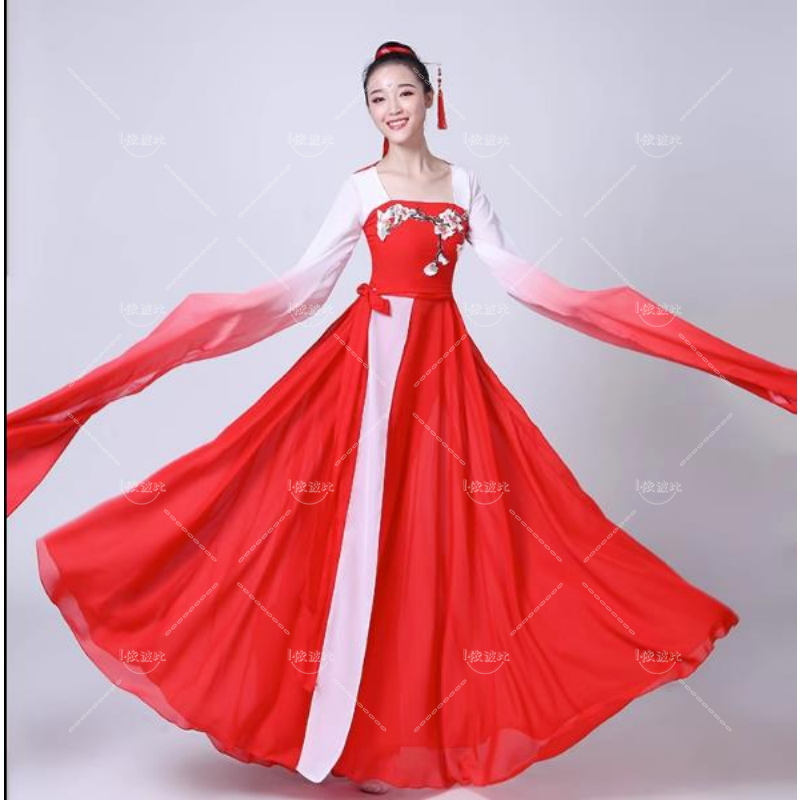 Dziewczęcy/damski kostium taneczny z rękawami wodnymi chiński kostium z rękawami typu swing-and-han elegancki kostium do tańca klasycznego hanfu