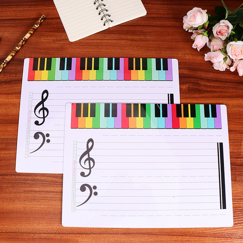 Tablero de llaves borrable de plástico para práctica de Piano, tablero de notas musicales, personal de música