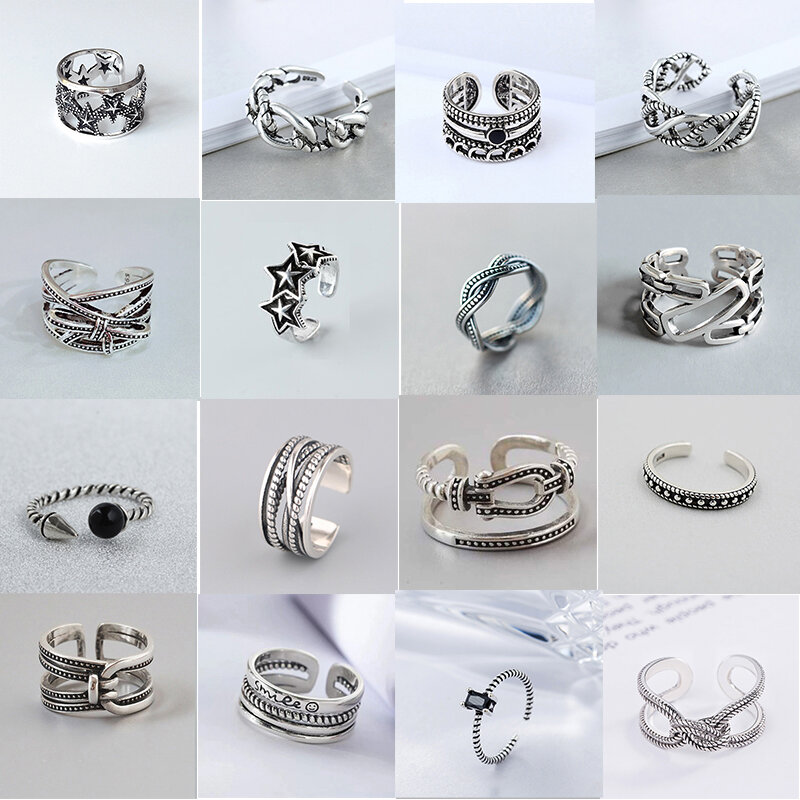 Xiyanike Zilver Kleur Vintage Geometrische Opening Ringen Voor Vrouwen Maat 16Mm-18Mm Verstelbare Eenvoudige Handgemaakte Partij Sieraden