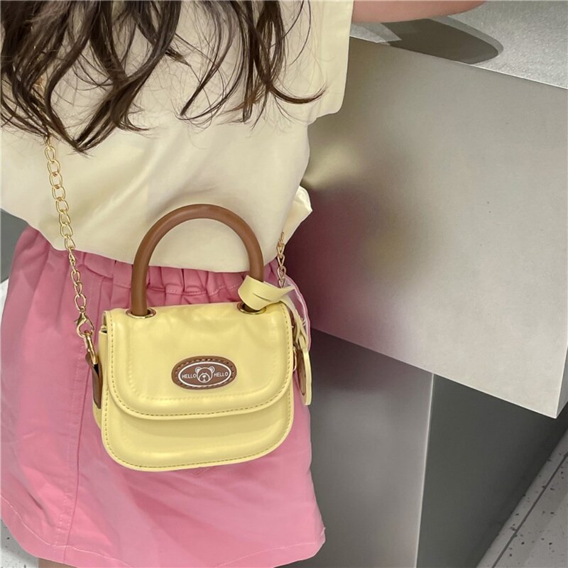 Mini Cute Crossbody Bags High-capacity Solid Color Kids Handbag PU Leather Tote Bags