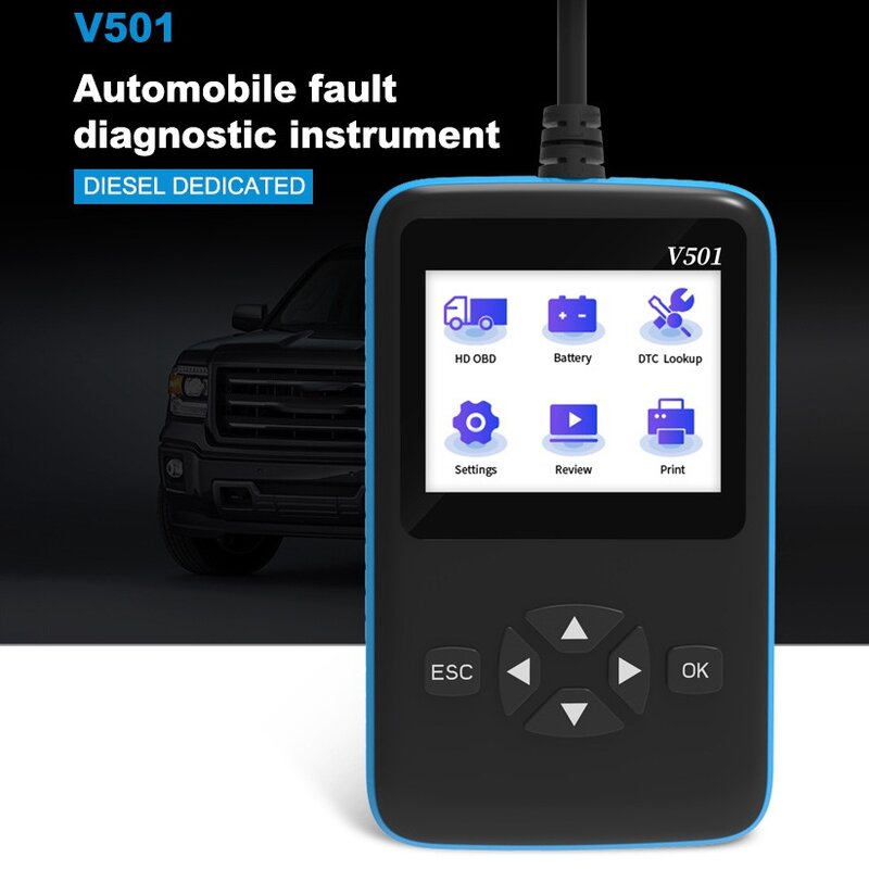 V501 Code Reader for Car and Truck OBD 2 Car Diagnostic Auto Tool J1939 Heavy Duty Truck Scanner Support