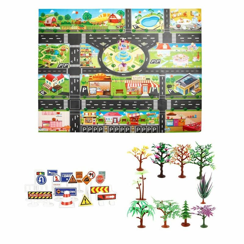 Funny Learning Teaching Aids Signpost Soft Educational Road Play Game Carpet Baby Playing Mat Car Parking Mat City Traffic Map