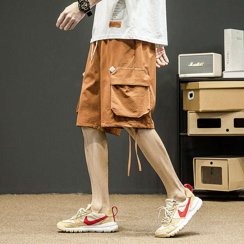 Pantalones cortos deportivos holgados para hombre, ropa de calle con múltiples bolsillos, moda coreana, Y2K, 2024