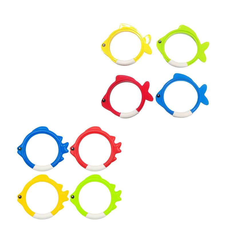 Juguetes de anillo de pez de buceo para niños, juguetes subacuáticos coloridos para juegos, 4 piezas