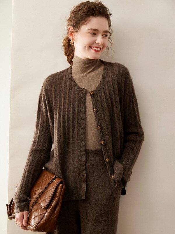 Aliselect 여성용 긴팔 카디건 스웨터, 100% 순수 캐시미어 상의, O-넥 저지, 용수철 가을 겨울 니트웨어, 신상 패션