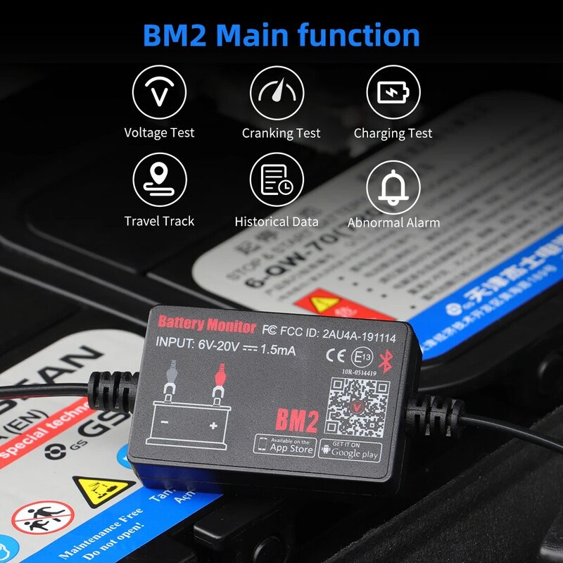 QUICKLYNKS BM2 블루투스 4.0, 12V 자동차 오토바이 배터리 모니터 분석기, 배터리 충전 크랭킹 테스트 도구, 안드로이드 IOS 인기