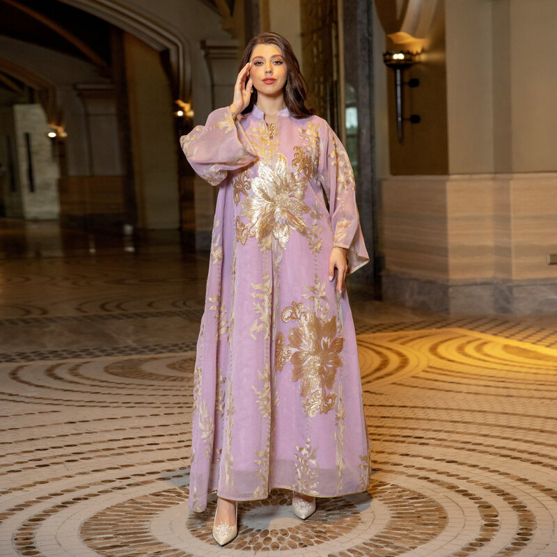 Middle East New Burnt Flower Sequin Skirt Light Luxury Celebrity Party Dress Muslim Abaya Arab Middle Eastern Robe Jalabiya