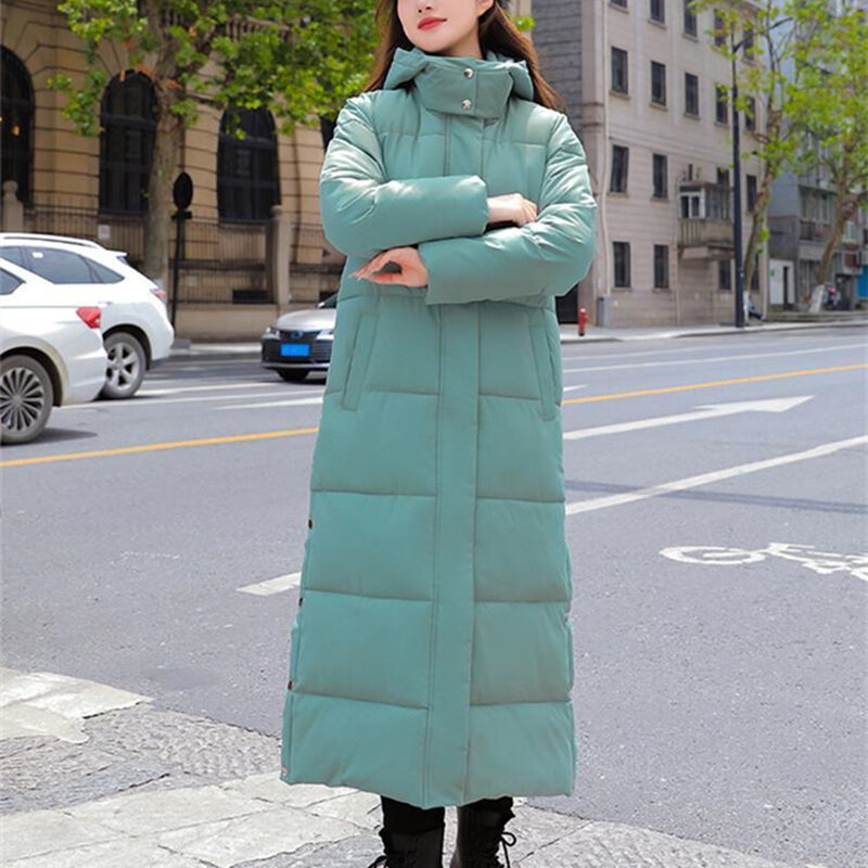 Lässige Mäntel Schnee tragen Kapuze lange Parkas kalte Outwears Tops koreanische warme dicke Sobretudos Winter Baumwolle gepolsterte Mäntel Frauen