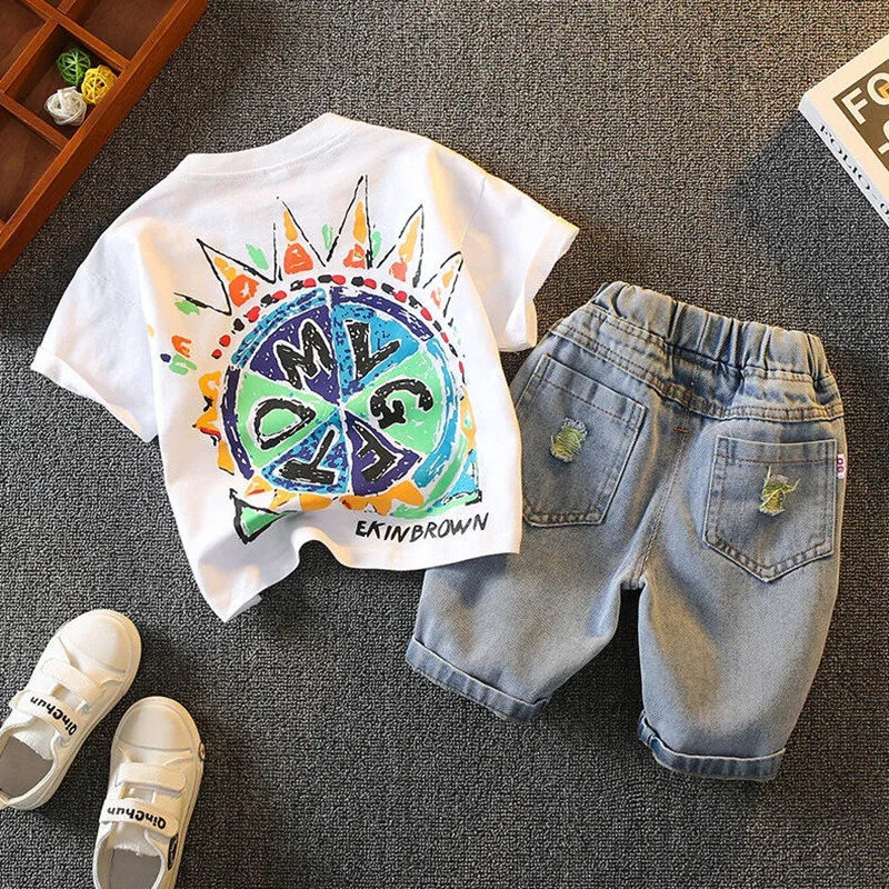 Conjunto de verano para niños, Camiseta estampada de manga corta, pantalones cortos, ropa informal para bebés, 2023