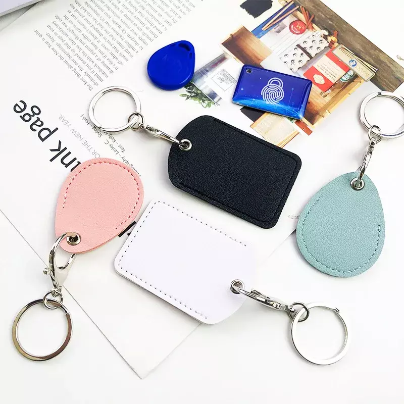 Pu Leather Keychain Protection Cover Water Drop Card Cover with Keychain Leather Keychains