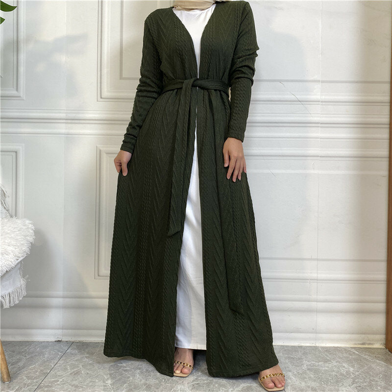 Wepbel-Cardigan Abaya Ouverte pour Femme, Pull Musulman avec Poches, Grand Manteau, Kimono Caftan, Automne et Hiver