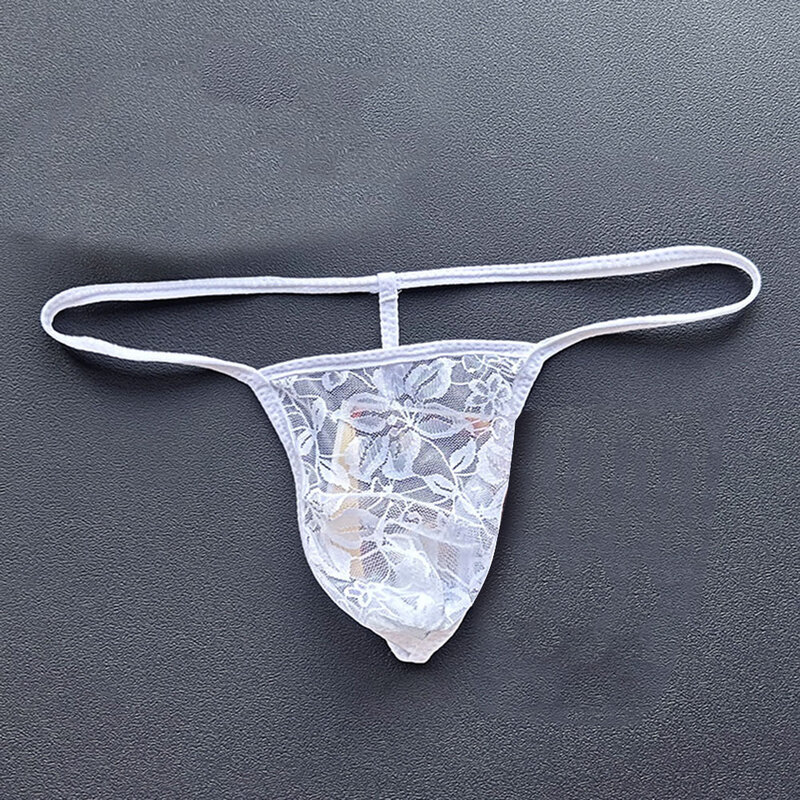 Sexy Men Ultra Thin Lace See Through Thong Briefs Spaghetti Straps Low Rise G String Underpants Pouch Seductive Lingerie