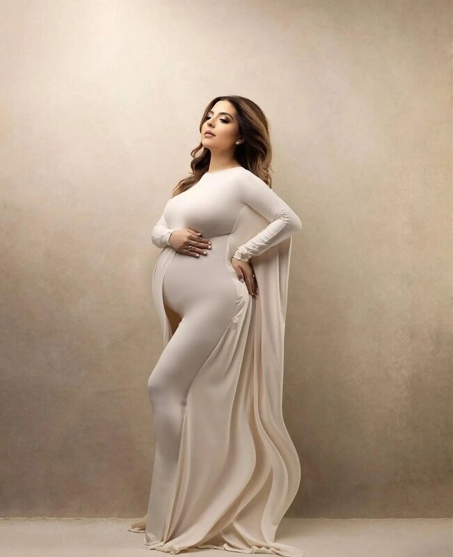 Sukienka z rekwizytami do fotografii ciążowej elastyczna tkanina koszula z nietoperzem odpowiednia dla robienie zdjęć kobiet w ciąży, rodzinnej sukni bogini