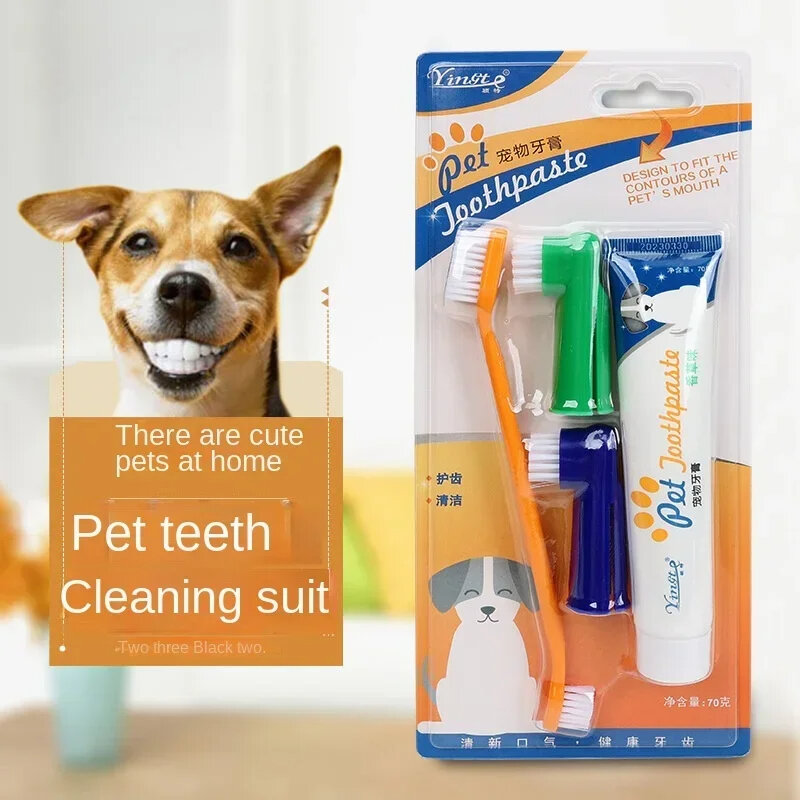 Produk hewan peliharaan alat pembersih perawatan gusi untuk anjing dan kucing Set sikat gigi pasta gigi sekali pakai Universal
