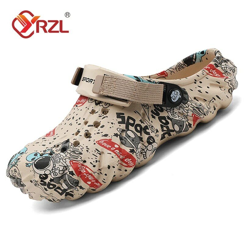 YRZL Sandals Mens Summer Shoes Graffiti Non-slip Wear-resistant Sandal Comfortable High Quality Beach Outdoor Slippers for Men