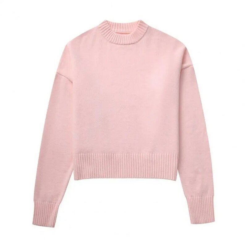 Round Neck Sweater O-neck Long-sleeve Sweater Women's Winter Solid Color Sweater O-neck Long Sleeve Knit Pullover Thick Warm