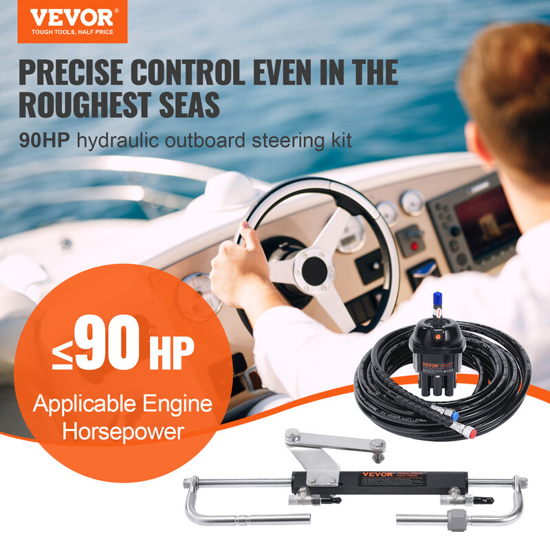 VEVOR 유압 선외 스티어링 키트, 단일 스테이션 단일 엔진 보트용 유압 스티어링 시스템, 해양 보트 사용, 90HP