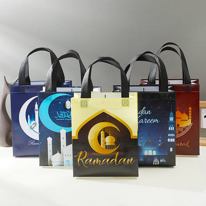 ถุงของขวัญถุงบรรจุภัณฑ์ขนมคุกกี้ลูกกวาดแบบนอนวูฟเวนอุปกรณ์ Eid Mubarak งานเทศกาล