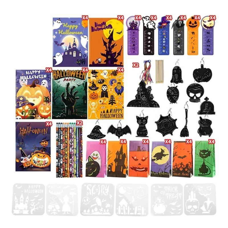 Halloween Party Favor for Kid Halloween Stationery Gift Set, Trick or Treating Goodie Bag Fillers for Class Game Reward